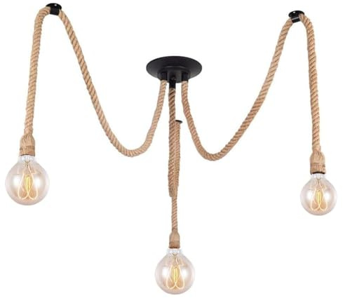 DIY Retro Hanfseil Industrie Kronleuchter,Industriestil Hängeleuchte Pendelleuchte für Küche Wohnzimmer Restaurant,Bar,Lager,Bauernhof,Halle,Pendelleuchten Leuchte nicht enthalten Glühbirne (3 Köpfe)