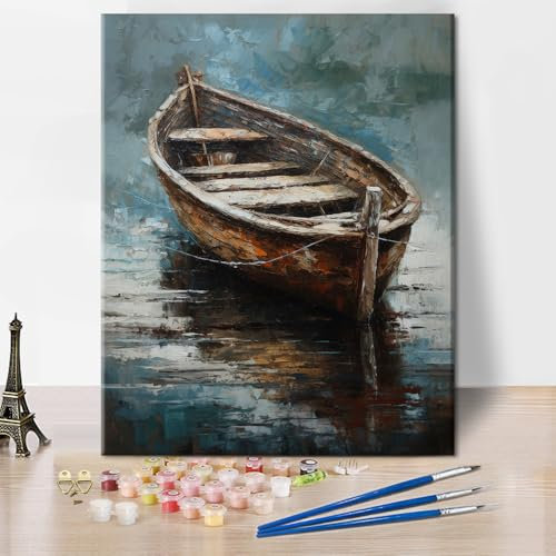 TISHIRON Oil Painting Ship Paint by Numbers for Adults Beginner Minimalistic Boat Paint by Number Colourful DIY Acrylic Painting Kits Ship Ocean Paint by Number Kits Arts 16x20Inch