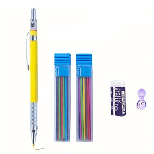MROOFUL Porte-mine en métal de 2,0 mm - Couleur plomb - Design HB - Centre de gravité bas - Fournitures scolaires de bureau (jaune)