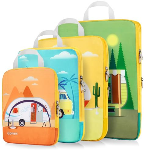 Gonex Compression Packing Cubes 4er Set, Gonex Kleidertaschen 4-teilig Verpackungswürfel, Kleidertaschen Set, Kofferorganizer Reise Würfel