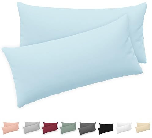 Twinzen® Kissenbezug 40x80 (2er-Set) - 100% Jersey Baumwolle 150 GSM Kissenbezüge - Blau - Für Kissenbezüge 40x80 cm - Kissenhülle - Kissenbezug mit Reißverschluss - Oeko-Tex Zertifiziert