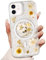 Magnetisch Hülle Blumen für iPhone 12/12 Pro, Kompatibel mit MagSafe, Durchsichtig Sonnenblume Handyhülle Glitzer Echte Getrocknete Blumen Hülle Transparent Stoßfest Schutzhülle Florale Gänseblümchen