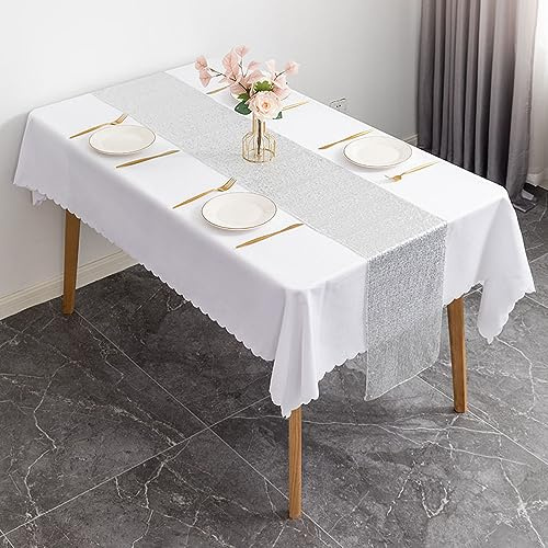 Pailletten Tischläufer,Tischdecke,Tischläufer Glitzer,Quadratische Pailletten Stoff,Tischband,für Drinnen und Draußen Weihnachten Party Hochzeit Bankett Tischdecke dekorativ,Silber,30 x 120 cm