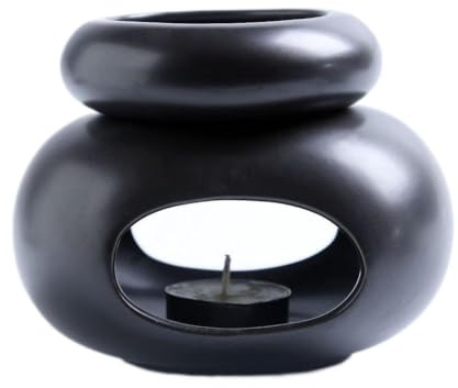 Warmself Aromalampe Teelichthalter aus Keramik Duftlampe aus Keramik Wachsschmelzbrenner Schwarzer Kieselstein