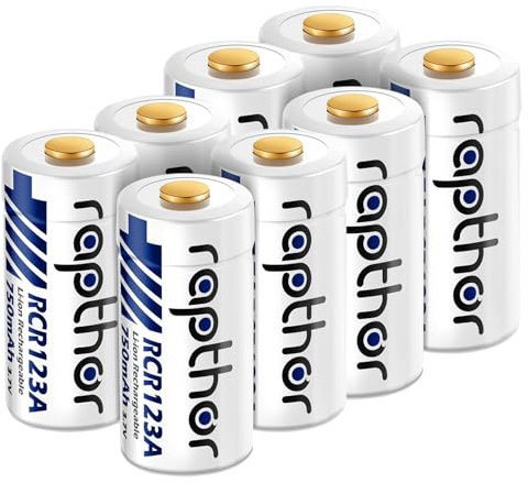 Rapthor 3.7V Akku 8 Pack, 750mAh Wiederaufladbare Batterien Kompatibel mit Arlo Drahtlose Sicherheitskameras VMC3030 VMK3200 VMS3330 3530, Taschenlampe Polaroid Mikrofon Ersatz 123 Batterien