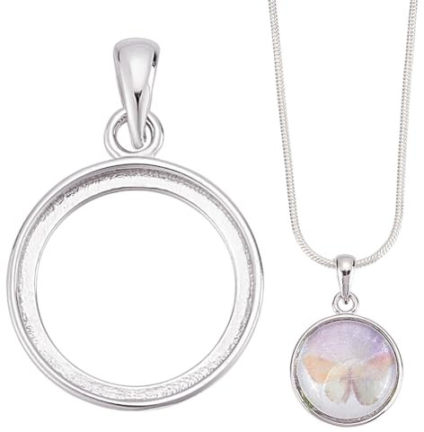 BENECREAT 925 Sterling Silber Runder Rohling Anhänger, Platin Handgefertigter Anhänger Rohling, Cabochon Fassungen mit Poliertuch für Halsketten Armband Schmuckherstellung, Schale: 14mm