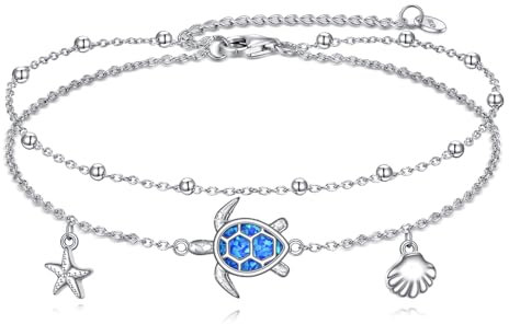 DAYLINLOVE Schildkröte Fußkette 925 Sterling Silber Schildkröte Fußkettchen Double Layered Chain Beach Anklets Sommer Schmuck Geschenke für Frauen Teenager Mädchen