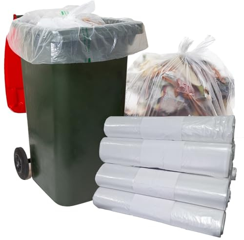 Strong Clear Wheelie Bin Liners Heavy Duty Rubbish Sacks for Big Refuse Bins 240 Litre Refuse Sacks Heavy Duty (100)