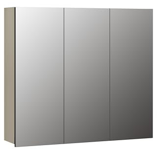 trendteam smart living - PureBliss - Spiegelschrank - Kashmir Hellgrau - Rillenoptik - 9 Fächern + 6 Einlegeböden - (BxHxT) 90 x 80 x 20cm - mittlere Tür Links und rechts montierbar