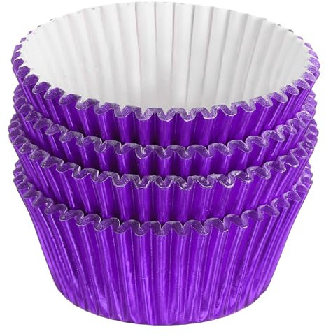 sourcing map Metallic Foil Cupcake Liners for Baking Cupcake, 100Pcs Cupcake Muffins Liners Cupcake Holders Paper Greaseproof Wrappers for Wedding, Showers, Gift, Purple