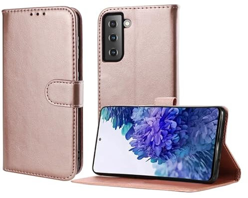 Fia Direct For Samsung Galaxy S9 Case - Premium Leather Folio Flip Cover | RFID-Technology | Kickstand | Money and Card Holder Wallet | Rose Gold