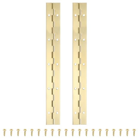 PATIKIL 10x1.2 Inch Piano Hinge,2 Pcs 304 Stainless Steel Continuous Hinge with Holes for Piano Gate Door Wooden Storage Box Cabinet Boat,Gold