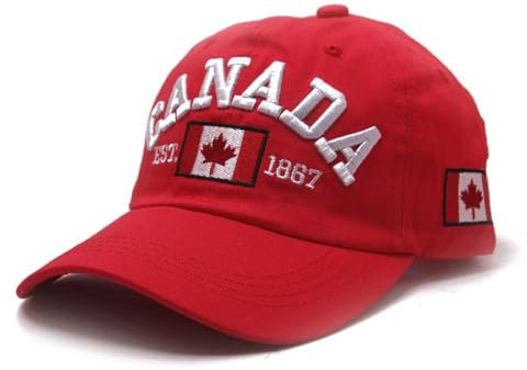 2025 - Kanada-Baseballmütze, Kanada-Tag, bestickte Ahornblatt-Flagge, verstellbare Mütze New Cap Herren Schwarz Rot (Red, One Size)