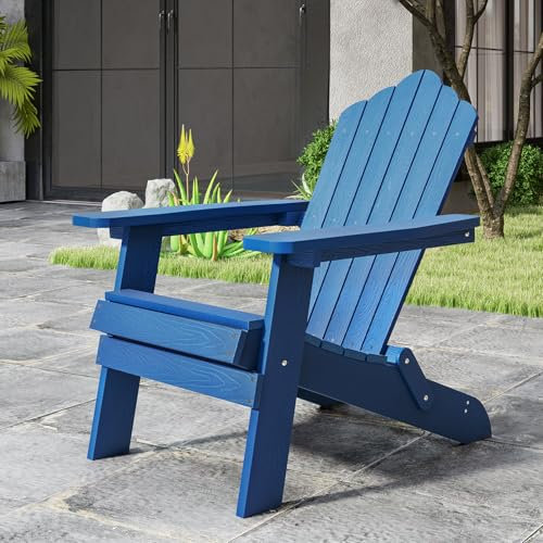 Giantex Adirondack Stuhl Klappbar, wetterfester Gartenstuhl Hochlehner, Holzstuhl mit Armlehnen, für Terrasse, Hinterhof & Garten, belastbar bis 180kg (Blau)