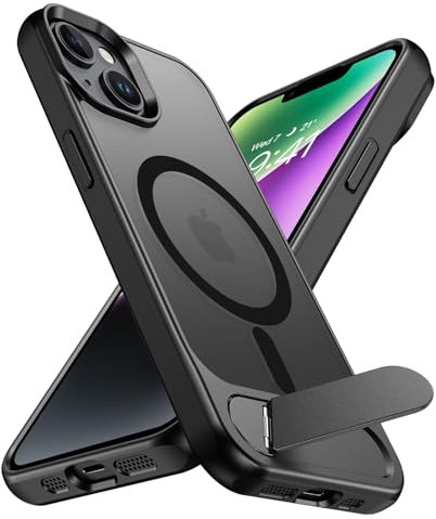 GaoBao Magnetic for iPhone 14 Case/iPhone 13 Case with Invisible Stand,Compatible with MagSafe Translucent Matte Back Men Women Slim Military Shockproof Phone Cover for iPhone 13/14 Phone Case,Black