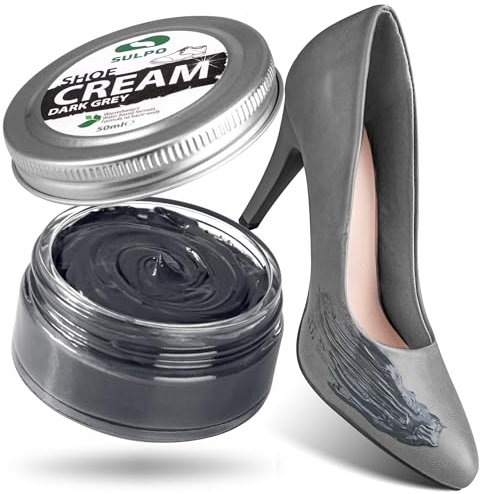 SULPO Schuhcreme Schwarz - Shoe Cream - Schuhputzcreme - Ledercreme Lederbalsam Glattleder - Wasserbassiert - Farbe auffrischen - Lederpflege - Echt und Kunstleder - 50ml (Dunkelgrau)