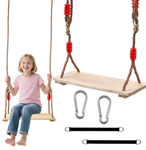 Balancoire Exterieur, Balançoire en Bois pour Enfants à partir de 3 Ans, Corde Ajustable Sécurisée, 40CM Siège Balançoire en Bois, Balançoire Suspendue Banc, pour Enfants & Adultes, Charge Max 160kg