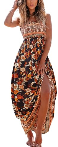 CUPSHE Robe d'été pour femme à motif floral avec fronces, manches évasées, robe longue maxi sans manches à bretelles spaghetti, robe de loisirs maxi, XL