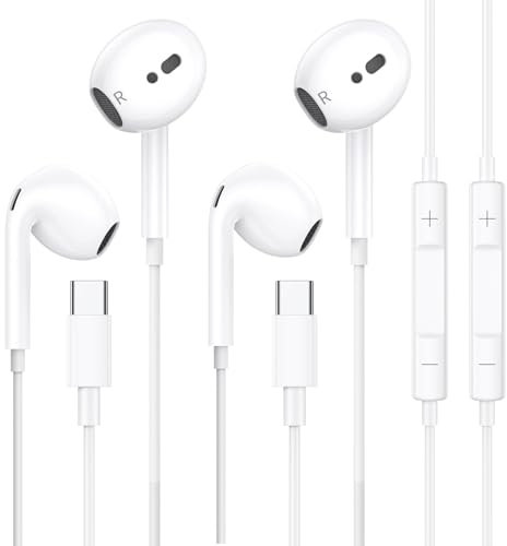 2Pack iPhone 16 15 Kopfhörer, USB C Kopfhörer mit Kabel, In Ear Kabelkopfhörer USBC mit Mikrofon und Lautstärkeregler HiFi Ohrhörer Kompatibel für iPhone 15 16 Plus Pro Max, iPad, Samsung alle Typ C