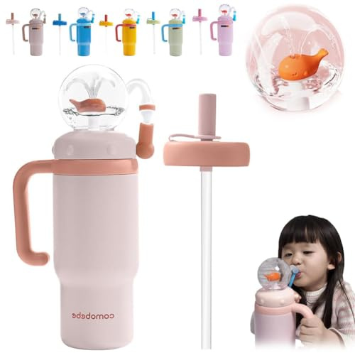 24oz Whale Fountain Tumbler with Fun Fountain Effect,2025 New Stainless Steel Whale Fountain Tumbler with Handle,Two Lids,Spill-Proof, Dishwasher Safe, Cute & Perfect for Kids, Teens, and Adults