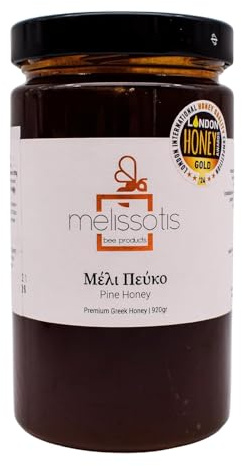 Griechischer Honig Melissotis – naturrein & unverfälscht – aus traditioneller Imkerei in dritter Generation, in verschiedenen Geschmacksrichtungen (920 g, Pinienhonig)