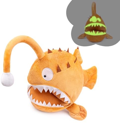Wonder Sprout Kuscheltier Seeteufel leuchtendes Spielzeug Superweich Interessant Stofftier Fisch Plüschtier Begleiter Baby Kinder Spielzeug Geschenk für Weihnachten Mädchen und Jungen - 24cm