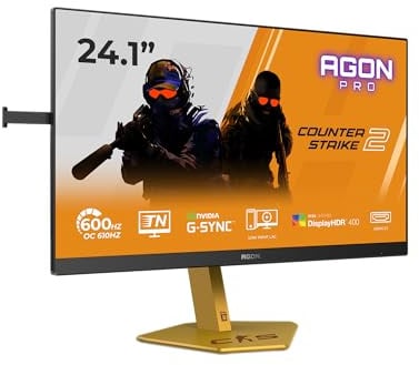 AOC CS24A Gaming Monitor 24 Pulgadas 610Hz Panel TN Esports, 0.5ms GtG, HDR400, G-Sync Compatible, Altura Ajustable, (1920x1080 HDMI 2X 2.1 DP 1x 1.4 USB Hub) Negro/Naranja