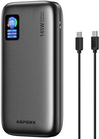 AsperX 100W 24000mAh Powerbank für Laptop MacBook iPad iPhone 17/16/15/14 | Gesamtleistung 145W PD3.1 Schnelllade Power Bank,USB C -Ein und Ausgang,LED Display,Flugzeugtauglich,CCC Zertifiziert