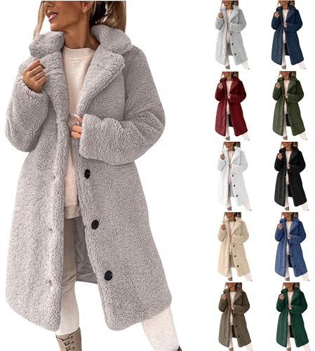 Teddy Fleecejacke Damen Lang Teddymantel Teddy Mantel Knöpfen Teddyjacke Flauschig Fleecejacke Wintermantel Winterjacke Winter Pelzmantel Outdoor Plüschmantel Fellmantel Sherpa Jacke Übergangsjacke