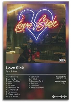 UFJWK55F99 Albumcover, Don Toliver Love Sick Poster, Leinwanddruck, ästhetisches Poster, moderne Kunst, Gemälde für Wohnzimmer, 40 x 60 cm, ungerahmter Stil