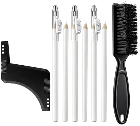 8-teilig Bartschablone Herren, Bartschablone, Bart Stift für Männer, Barber Zubehör Set mit schwarzer Bürste und Rasiermesser, Haarschneide Schablone für präzise Bart Konturen