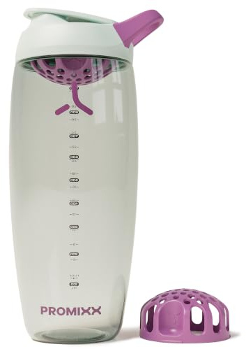 Promixx Pursuit Protein Shaker – 950ml Leiser Snap-Fit-Mixer für klumpenfreie Shakes – Auslaufsicher BPA-frei Ecozen mit Messskala für Fitness – Seegrasgrün