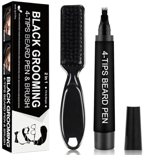1 StüCk Bartfüller Stift, 1 StüCk Bartbürste, Beard Filler Pencil, Effektive Verbessern Gesichtshaar Bartstift für Schnurrbart & Augenbrauen, Men Beard, Moustache, Eyebrows(Schwarz)