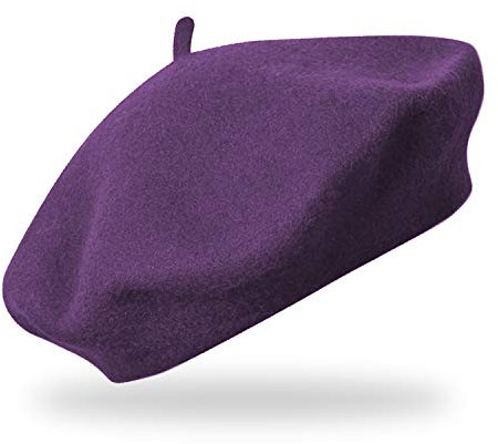 fiebig Baske aus 100% reiner Wolle | Barett in One Size & Woll Qualität | Wollbaske in vielen Farben (One Size, Lila)