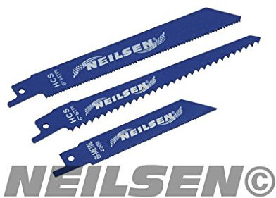 Neilsen CT3500 3-piece Reciprocating Saw Blade Set | For Wood, Plastic, and Steel | 150mm and 100mm Blades