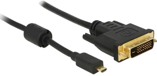DeLOCK HDMI/DVI Câble adaptateur Fiche mâle HDMI-Micro-D, Fiche mâle DVI-D 24+1 pôles 1.00 m noir 83585 avec noyau en ferrite, vissable, contacts dorés Câble