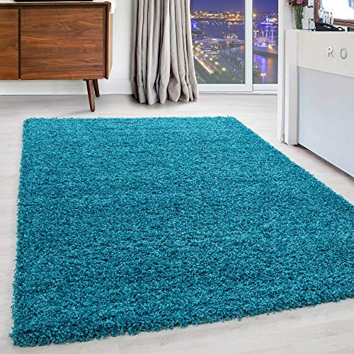 Carpettex Hochflor Teppich Wohnzimmer Shaggy Flokati Teppich Modern Einfarbig 200 x 290 cm Türkis - Teppich Schlafzimmer Weich Flauschig Waschbar Teppich Küche Esszimmer - Langflor Teppiche