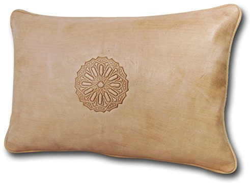 ALMADIH Lederkissen XL mit Füllung weiß 50x35 cm 100% traditionelle Handarbeit echtes Leder - Sofakissen Zierkissen orientalische Lounge Dekokissen Rückenkissen naturfarben Vintage (Kissen XL Creme)