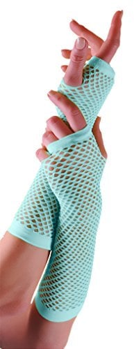 FNA FASHIONS Ladies Fishnet Long & Short Finger less Gloves Fancy Dress Party Accessory (Light Blue, Long Fishnet Gloves)