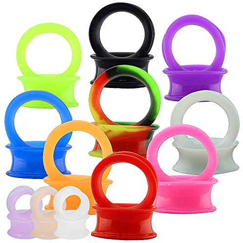ZeSen Jewelry 12 Paires Bouchons d'oreilles Minces Flexibles Silicone Tunnels Oreille à Double évasement pour Oreille Expander Piercing (Gauge=9/16(14mm))