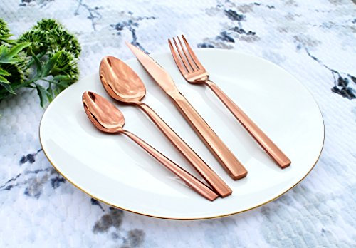 Edles Besteck Set für 6 Personen (4er Set Rosé, Glanz) 24 Teile aus Edelstahl Matt Rostfrei Spülmaschinen geeignet in edlem Design, Löffel, Teelöffel, Gabel, Messer