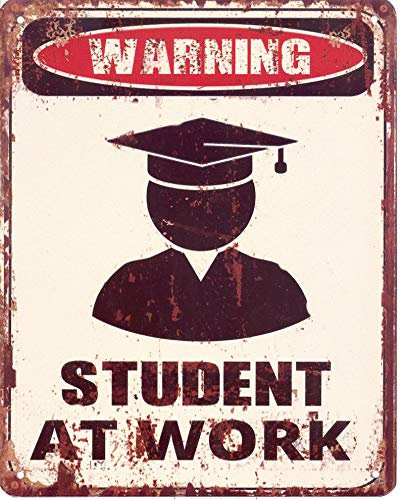 Blechschild Schild Student at Work mit rot Antik-Stil Pfeil Dekoschild Retro Nostalgie Wegweiser 25x20 cm Moritz 572