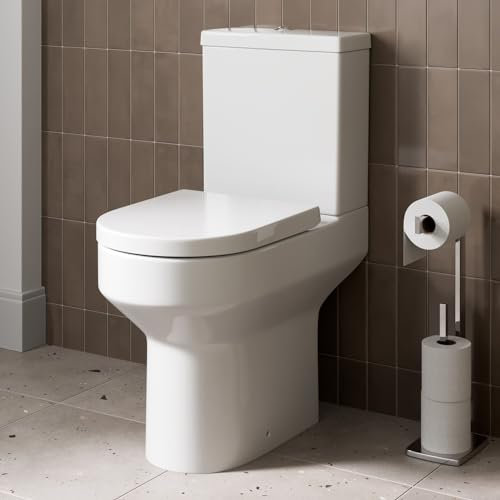 Affine® Tivoli Modern Bathroom Cloakroom Close Coupled Rimless Toilet Short Projection WC Toilets Soft Close Seat D Shape Pan Dual Flush Cistern, White Gloss