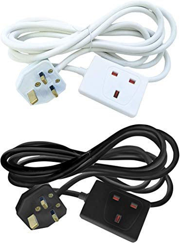 Netagon Single 1 Gang 13A Extension Lead Cable Electric UK Mains Plug Socket - Available in Black, White & Various Sizes (5 Metre, Black)