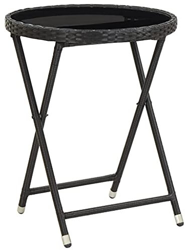 vidaXL Beistelltisch Klappbar Klapptisch Gartentisch Balkontisch Tisch Bistrotisch Campingtisch Terrasse Garten Schwarz 60cm Poly Rattan Hartglas