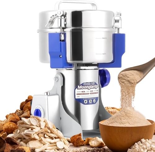 Moongiantgo Getreidemühle Elektrische 1500g, 3000W 36000RPM Gewürzmühle Edelstahl, Kommerzielle Pulvermaschine, Mühle für Getreide, Gewürze, Kräuter, Kaffee mit Überlastschutz und Sicherheitsdeckel