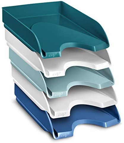 CEP Lot 5 Corbeilles à courrier Banette Organiseur Riviera Vert d'eau Rangement Bureau Papier cahiers formats A4 et 24x32cm Colori Assorti