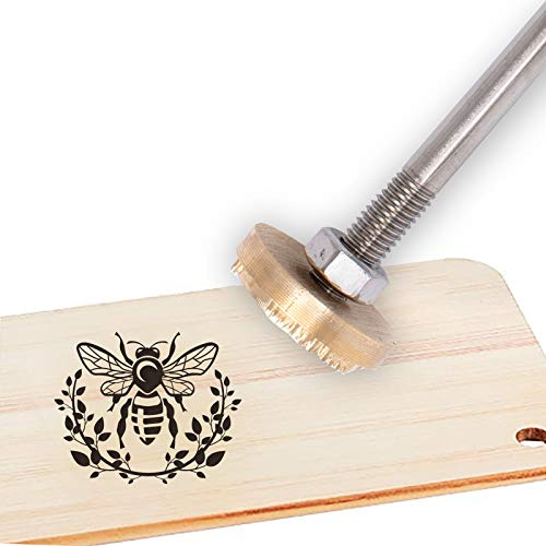 SUPERFINDINGS 1PC Leather Branding Iron Bees Pattern Brass Branding Iron Stamp for Wood, Bake, Leather, Round, Golden, About 30mm in Diameter, with Long Handle