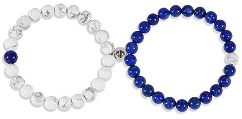 COAI Geschenkideen Distanz Armbänder aus Lapislazuli und Howlith mit 925 Sterling Silber Magnet Charm für Partner