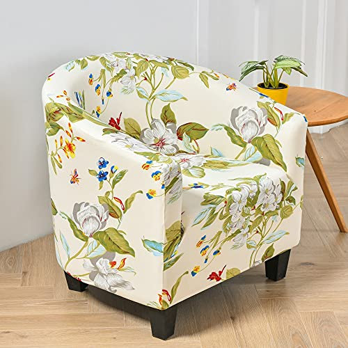 Highdi Sesselschoner Sesselüberwurf mit Elastisch Stretch Husse, Club Chair Blumenmuster Schonbezug Sofabezug mit hoher Dehnung Sessel für Clubsessel Cocktailsessel (Grüner Frühling)